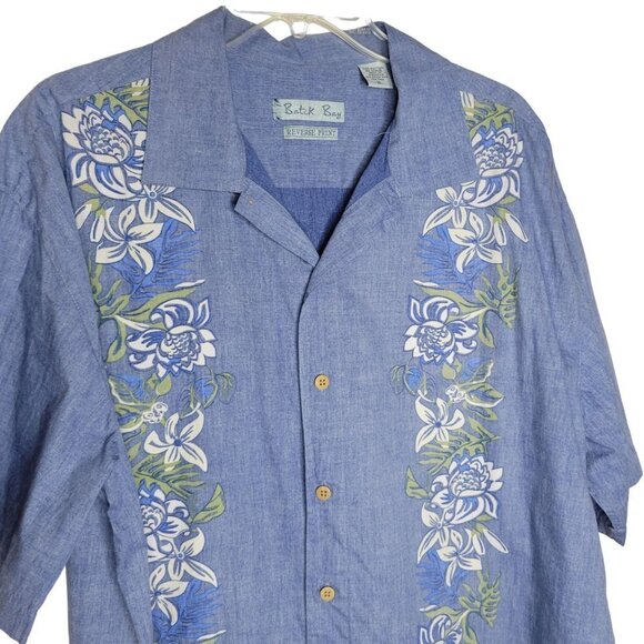 Batik Bay Men's XL Blue Floral Short Sleeve Button Front Cotton Hawaiian Shirt - Picture 2 of 9